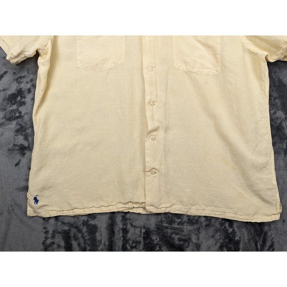 Polo Ralph Lauren Shirt Mens XL Silk Linen Blend Short Sleeve Button Up Yellow - Picture 6 of 16